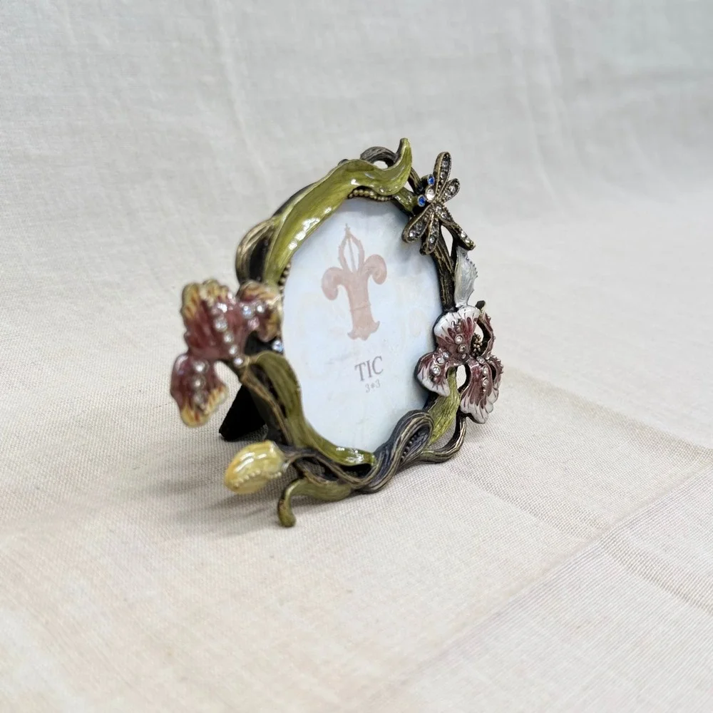 Vintage Jeweled Floral‎ Mini Frame Romantic Vanity Decor Ornate Dragonfly